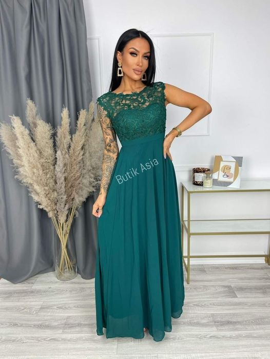 Sukienka butelkowa zieleń 40,42 długa 44,46 Maxi balowa wieczorowa hit