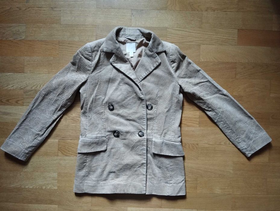 Beżowa sztruksowa marynarka casual H&M rozmiar M szerokość 92 cm