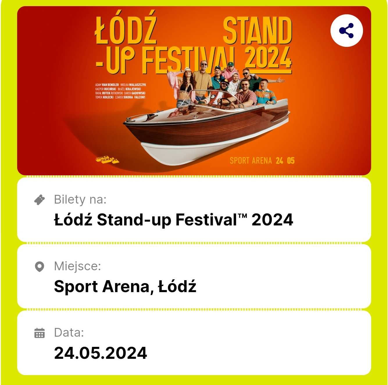 2 Bilety Standup Festival Łódź 24.05.2024 (idealne dla par)