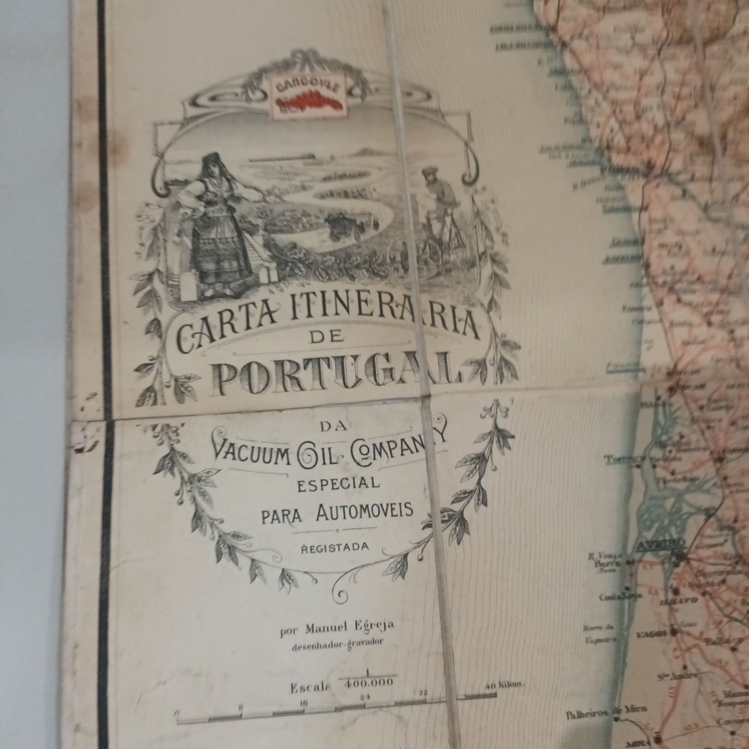 Carta itinerária Portugal ano 1917 mobiloil gargoyle