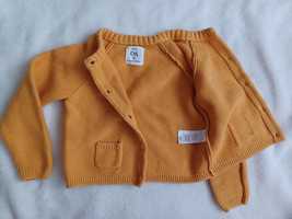Musztardowy sweterek, żółty rozpinany r. 80