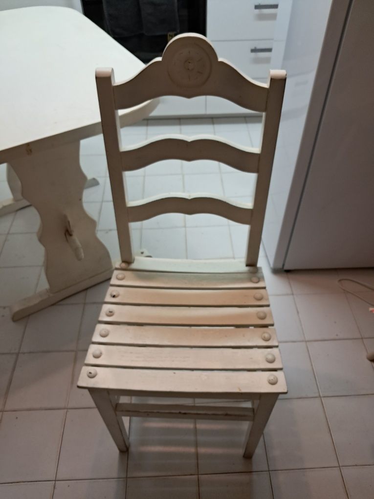 Mesa madeira branca + 3 cadeiras