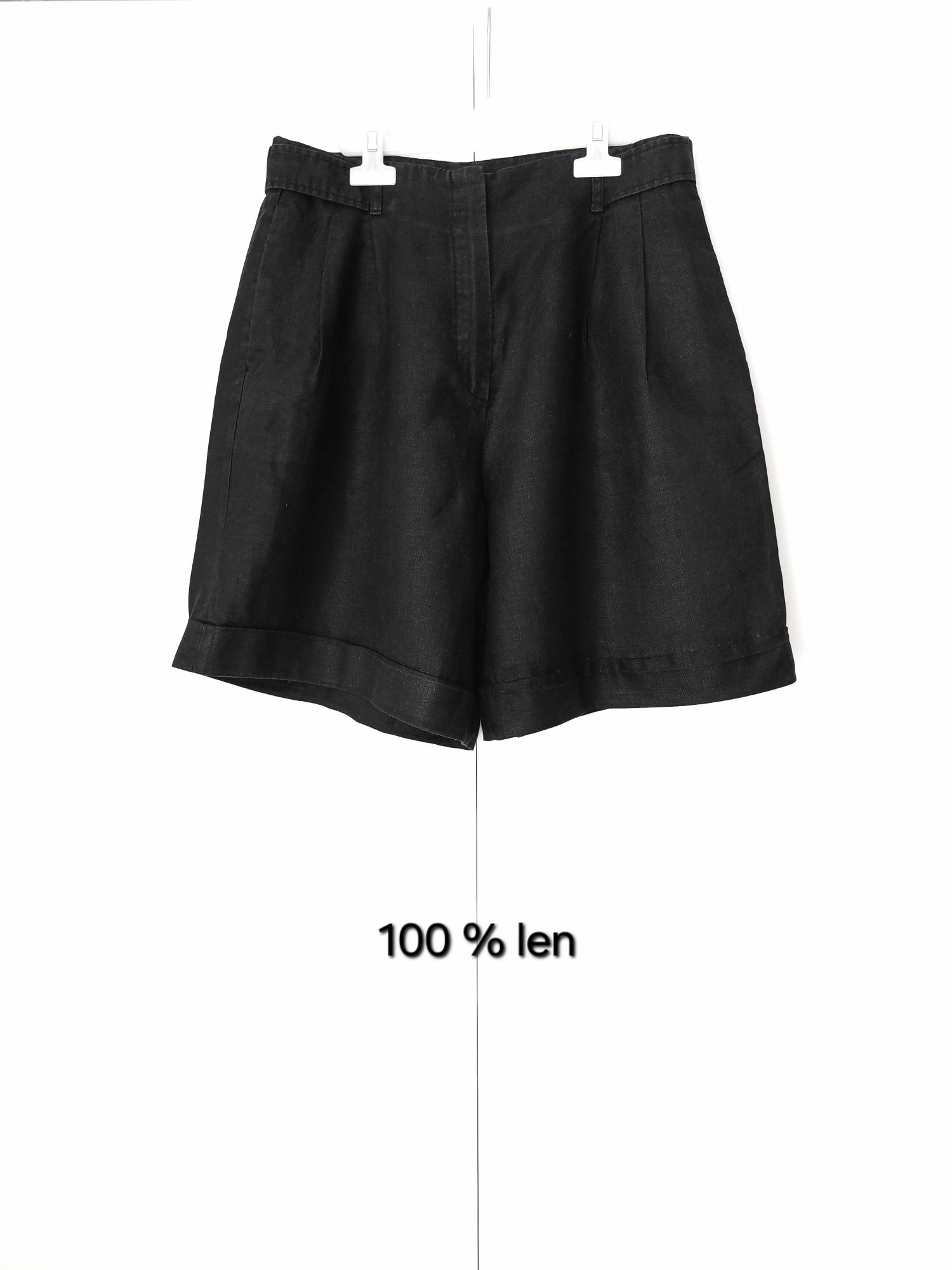 Massimo Dutti lniane spodenki 100% len czarne szorty z zakładkami