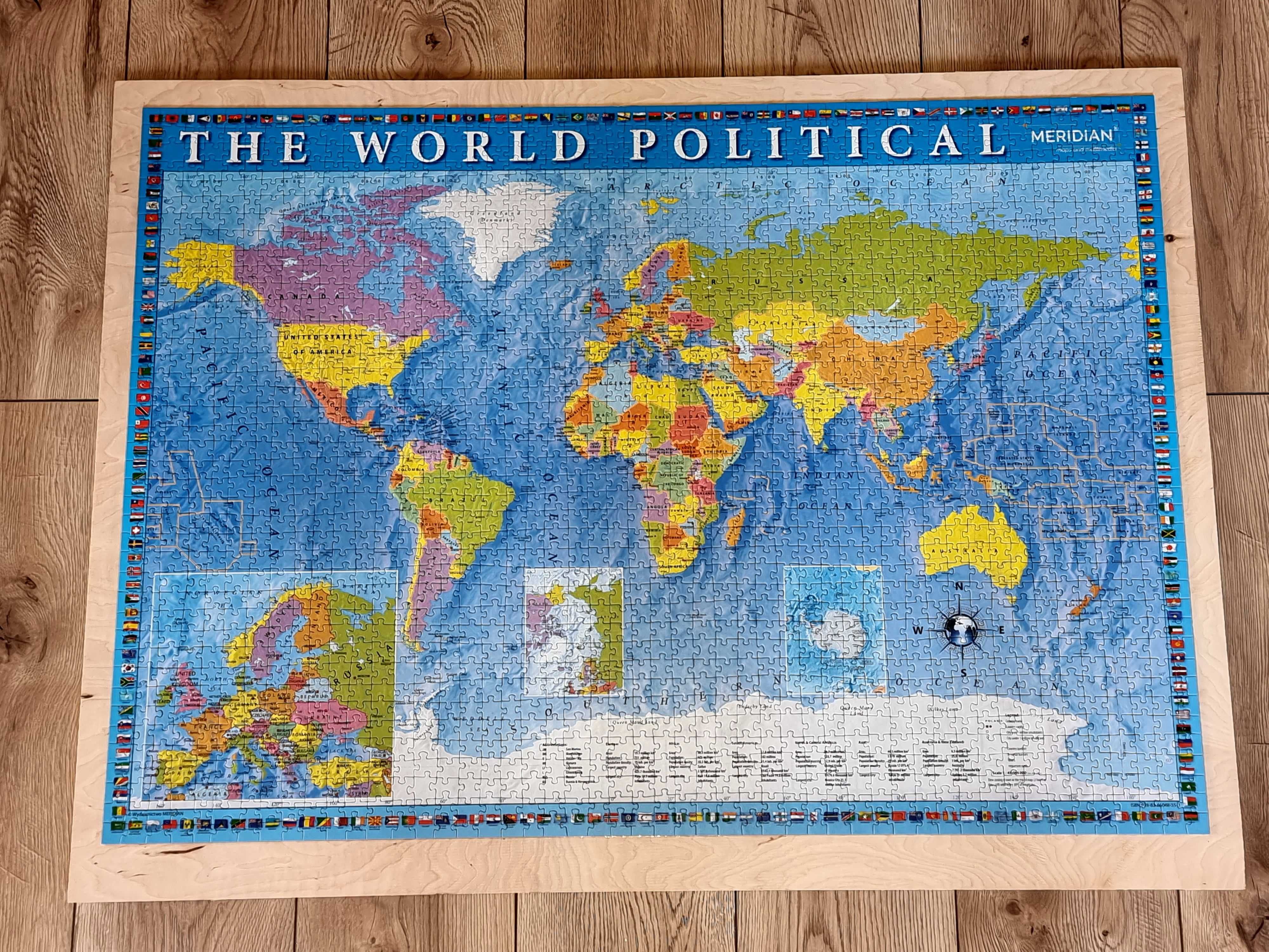 Puzzle Polityczna Mapa Świata na Sklejce 102x76 cm Obraz