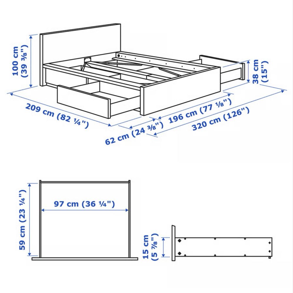 Estrutura de Cama COMPLETA c/4 gavetões, estrado, branco, 180x200 cm