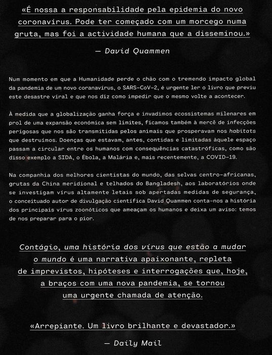 Livro Contágio Uma História dos Vírus de David Quammen [Portes Grátis]