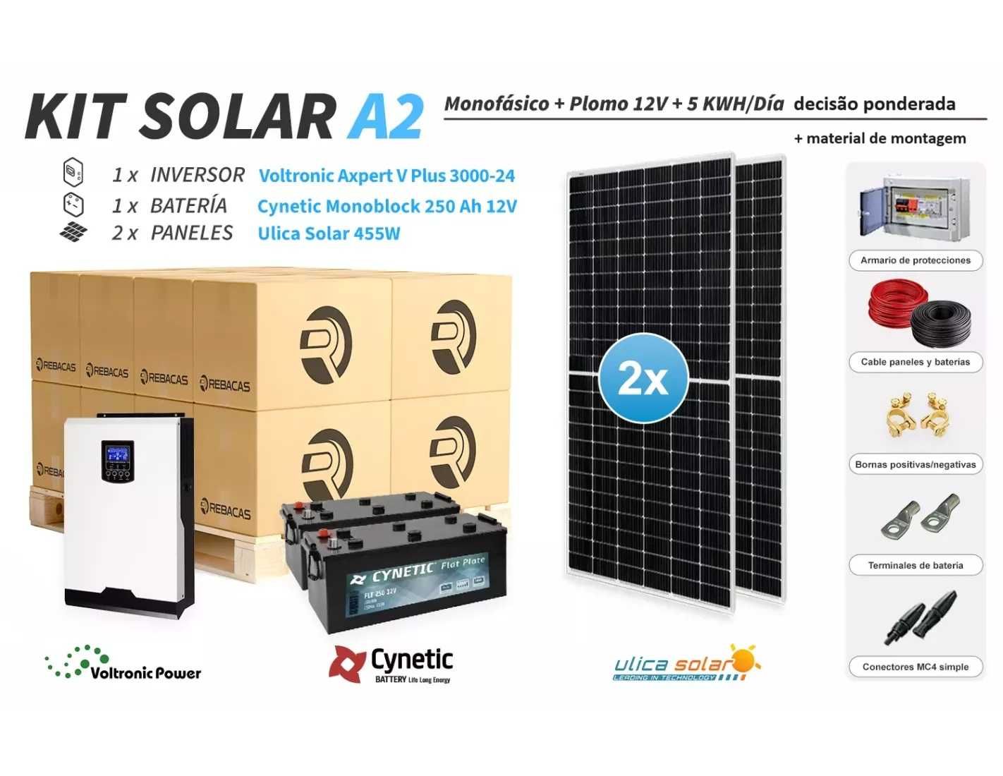 Kit solar isolado 2  2500/5000 Wh/dia: