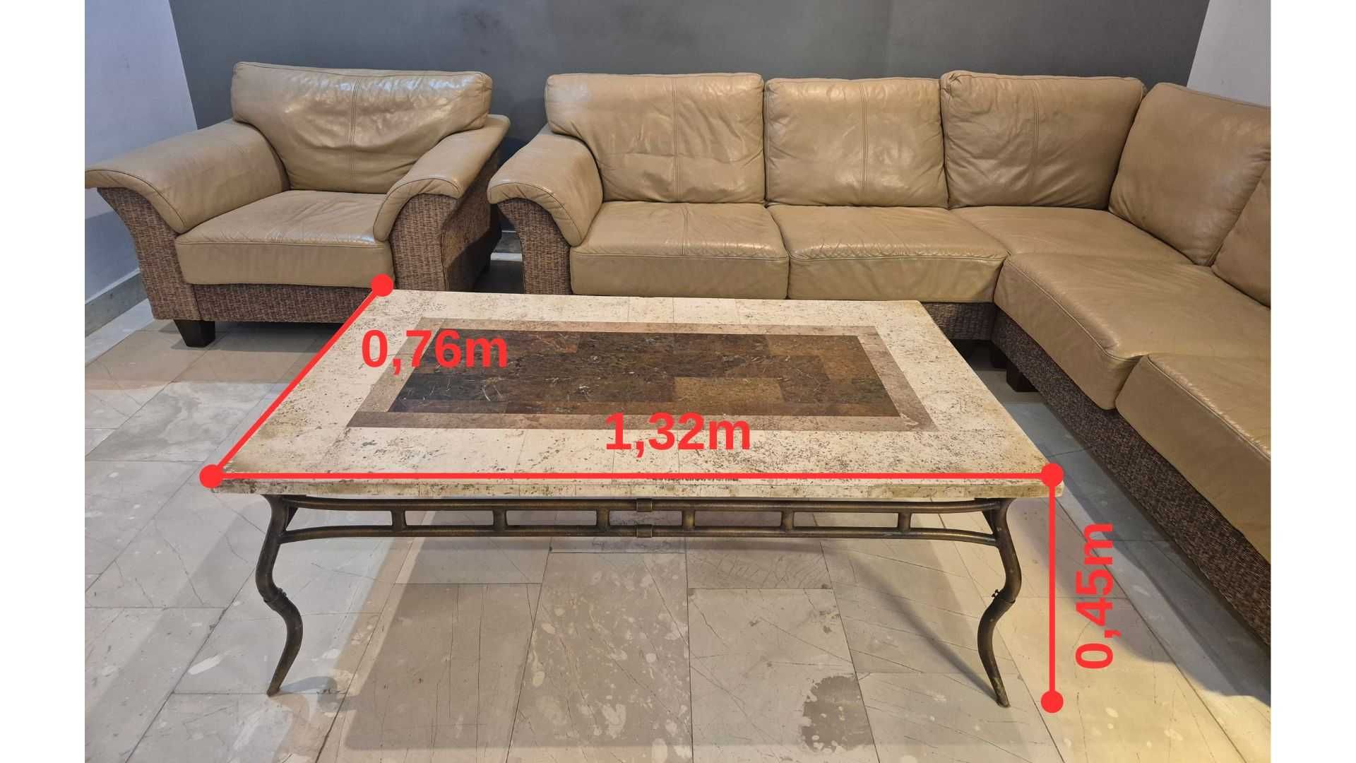 Skórzany zestaw wypoczynkowy w kolorze beżowym