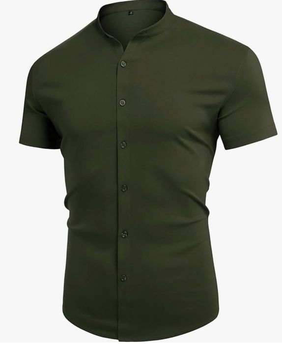 Koszula męska z krótkim rękawem, ciemna zieleń, rozmiar XL, URRU