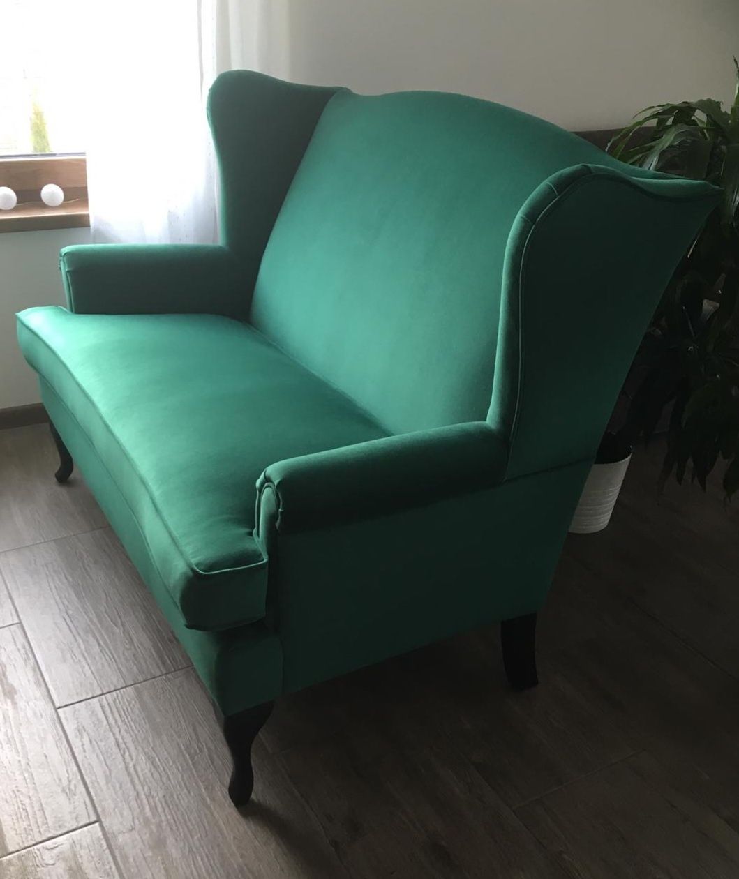 Elegancka Sofa uszak. Butelkowa zieleń