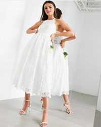 Sukienka ASOS biała koronkowa na wesele ślubna r. M