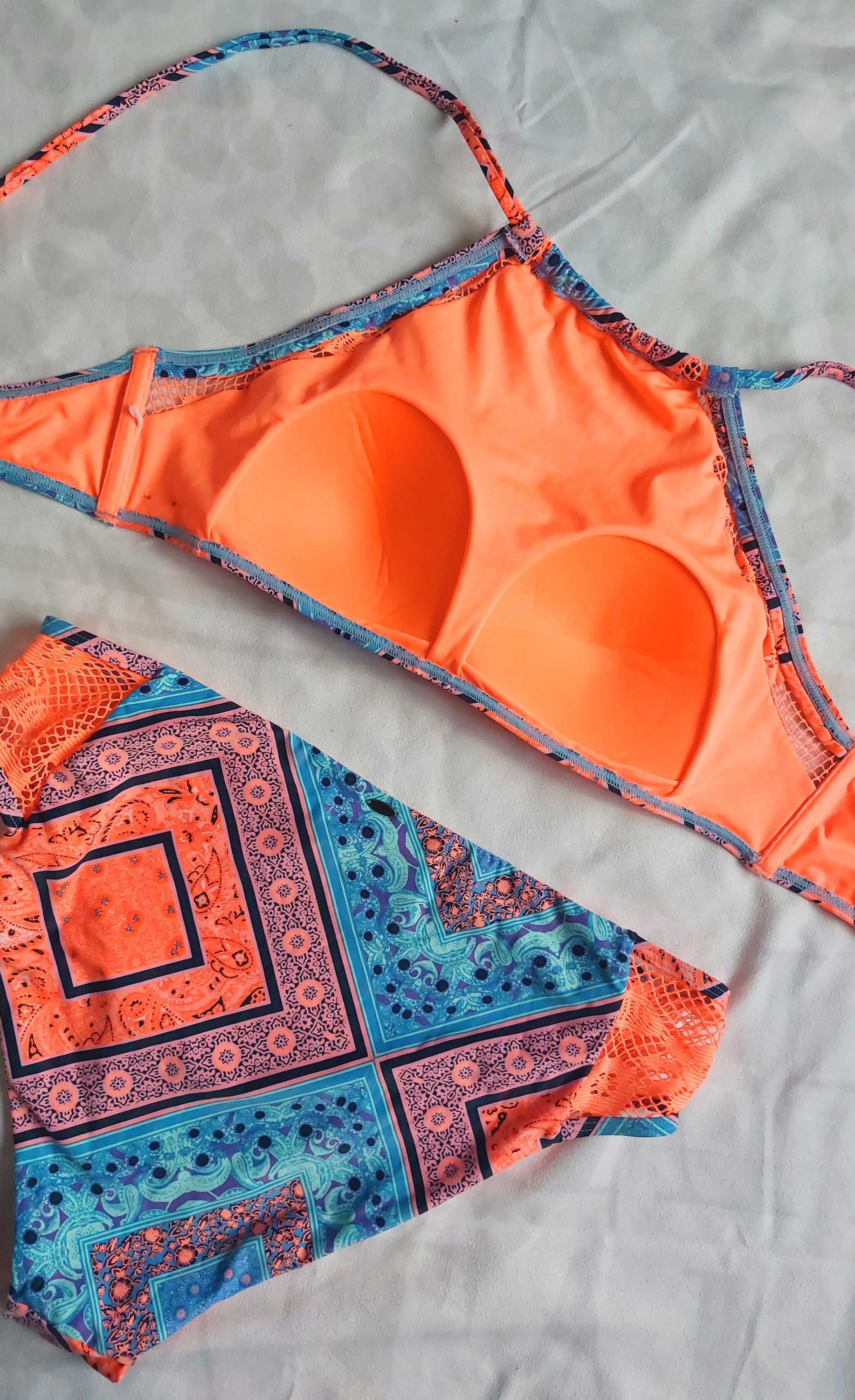 dwuczęściowy strój kąpielowy pomarańczowo niebieski usztywniane bikini