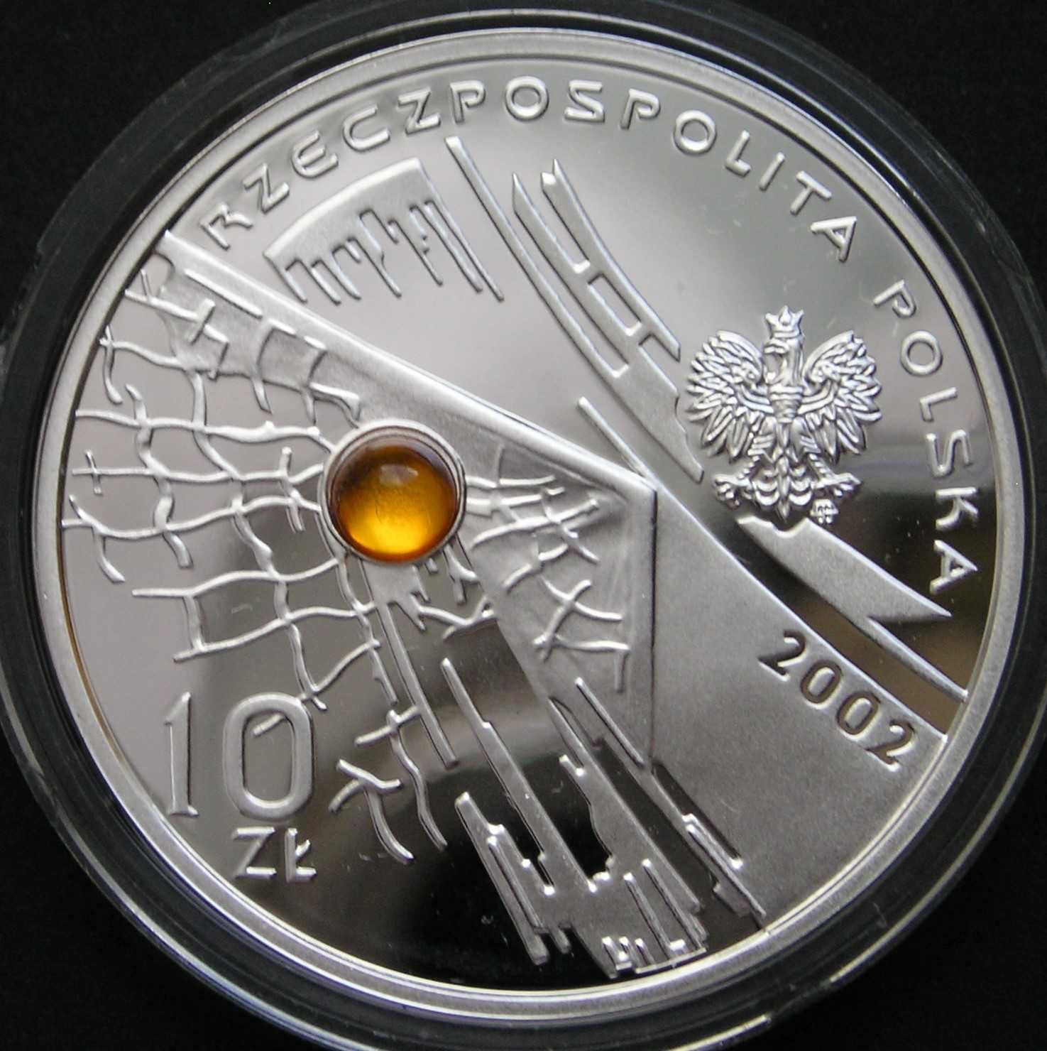 Polska 10 złotych 2002 - MŚ Japonia Korea - srebro bursztyn - stan 1