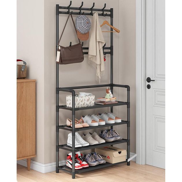 Вішалка стійка для підлоги металева додаткова полиця під взуття