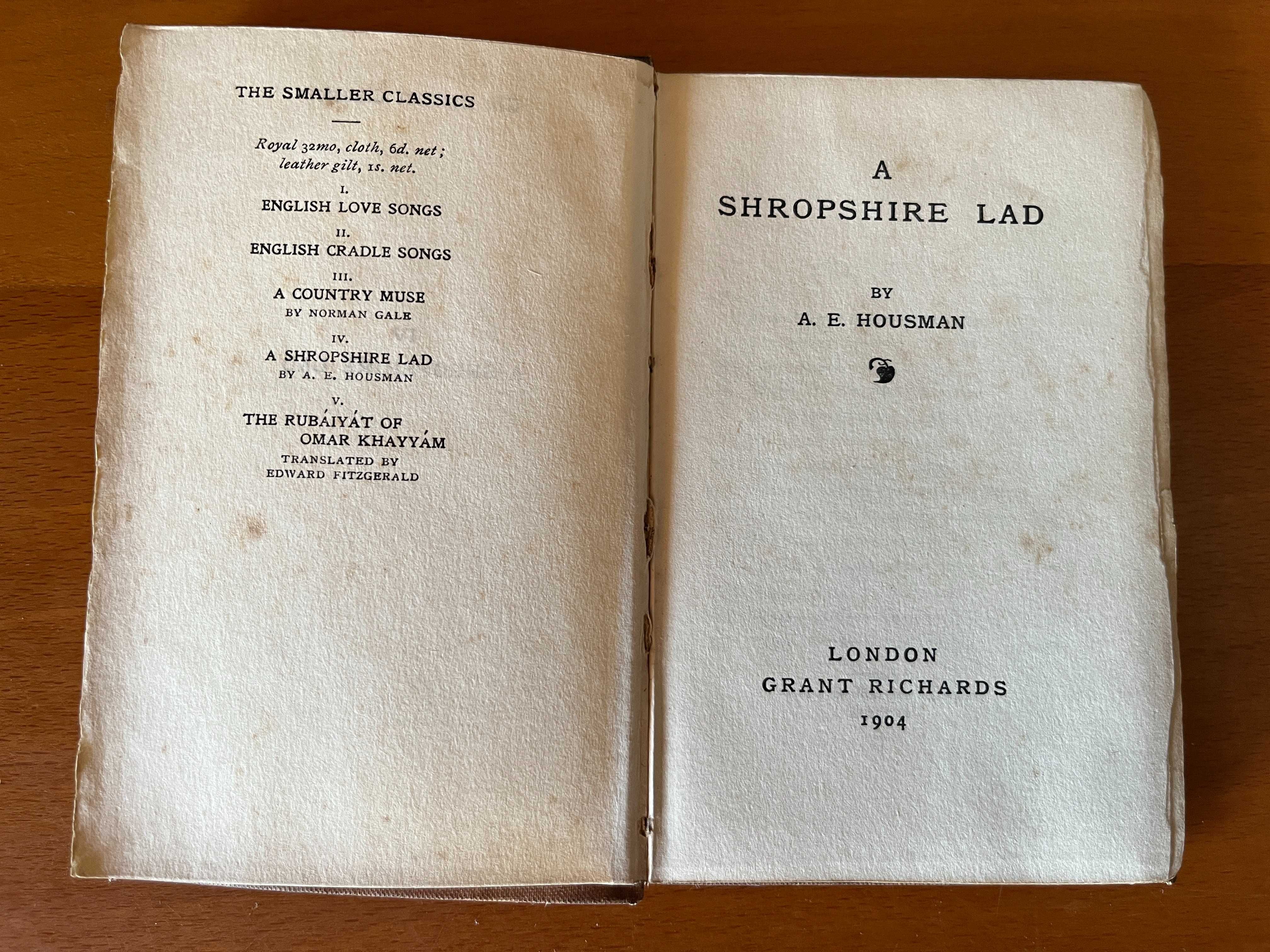 1904 A Shropshire Lad by A.E. Housman Grant Richards London