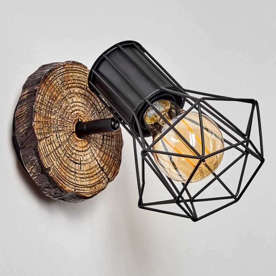 Kinkiet lampa ścienna drewno, loft, industrial jednopunktowe