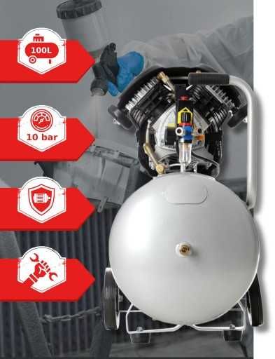 Kompresor Sprężarka 100L DWUTŁOKOWY V2 18W1 + SEPARATOR + OLEJ