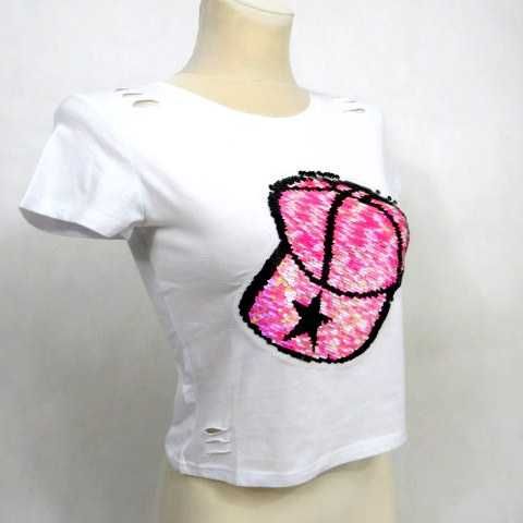 BLUZKA letnia z krótkim rękawem 3D mieniąca czapka T-SHIRT na lato 36