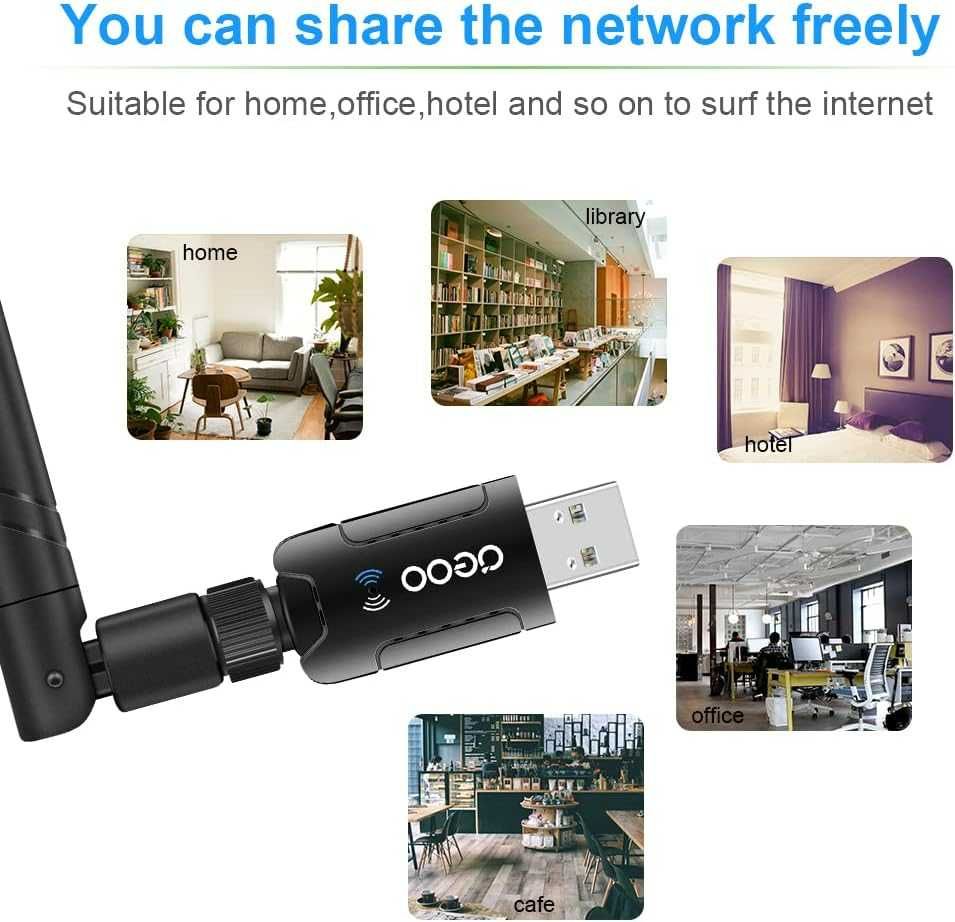 QGOO USB WLAN Stick, AC1300 antena 5dBi WLAN Stick do PC