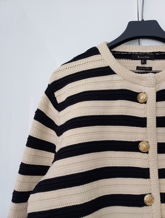 Massimo Dutti kardigan w paski bawełna złote guziki sweter beż czarny