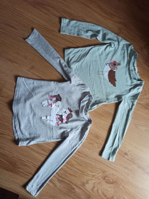 Zestaw bluzeczek H&M 110/116 cekiny jednorożec ptaszek