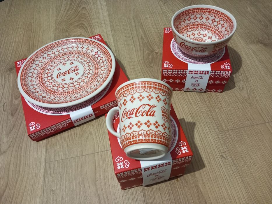 Ceramika Bolesławiec. Coca-Cola Talerz-Miseczka-Kubek