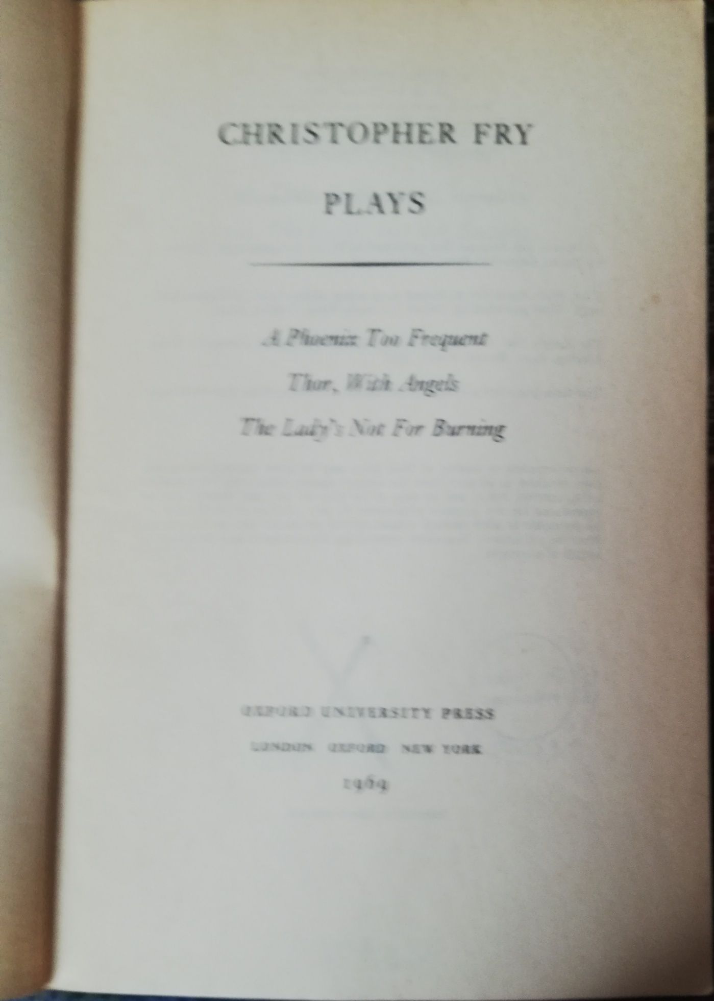 Christopher Fry, Plays - dramaty, sztuki sceniczne