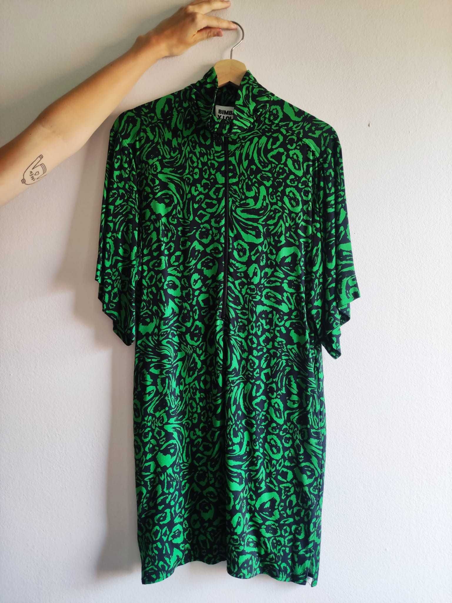 Vestido verde e preto, de meia estação. Bimba y Lola. NOVO