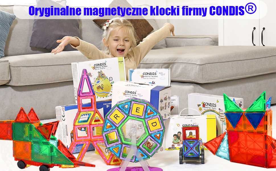 CONDIS Klocki magnetyczne konstrukcyjne 120 elementów duży zestaw 3+