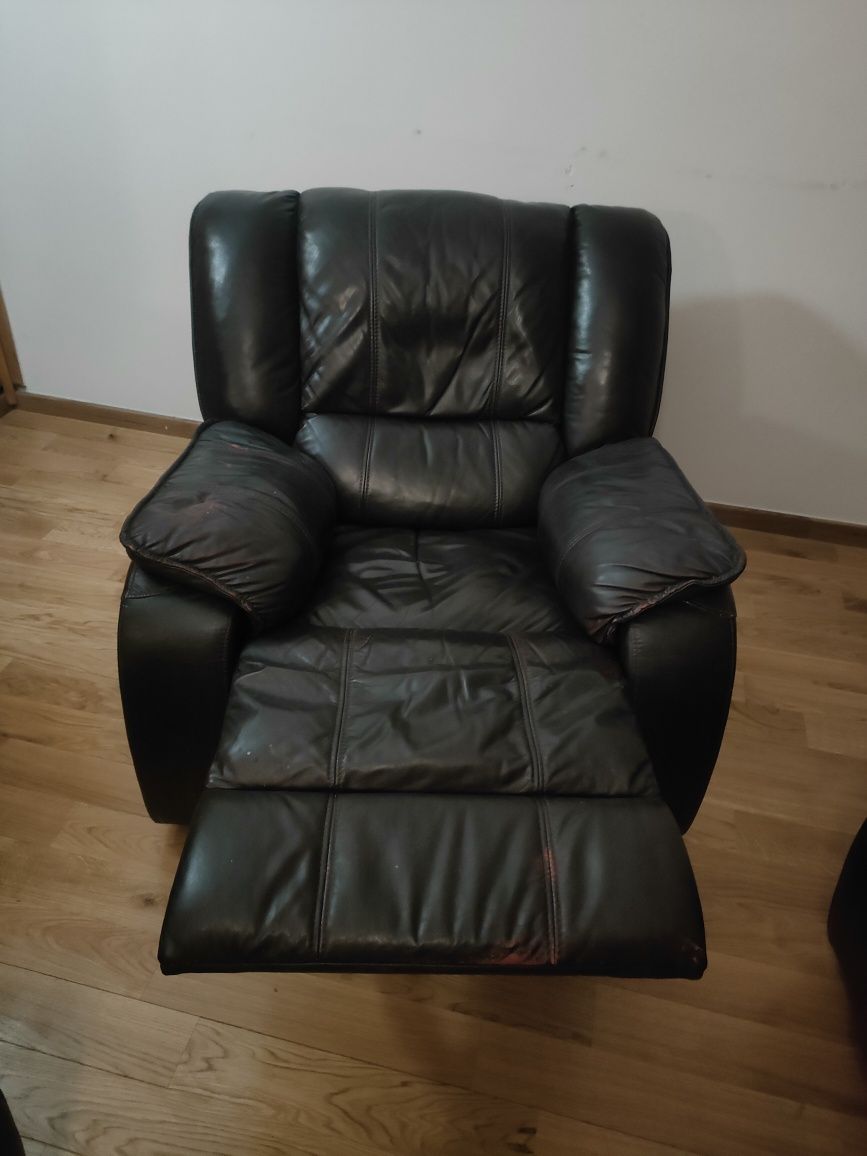kanapa skórzana, dwa fotele