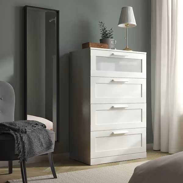 BRIMNES Komoda, Ikea 4 szuflady, biały/szkło  78x124  Nowa w kartonach