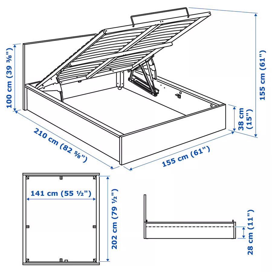 Ikea MALM
Łóżko z pojemnik. okleina dębowa bejcowana na biało 140x200