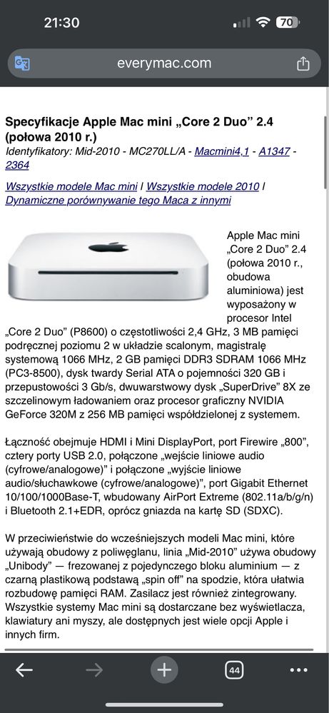 Komputer Apple Mac mini A1347 + myszka Apple – gotowy do pracy