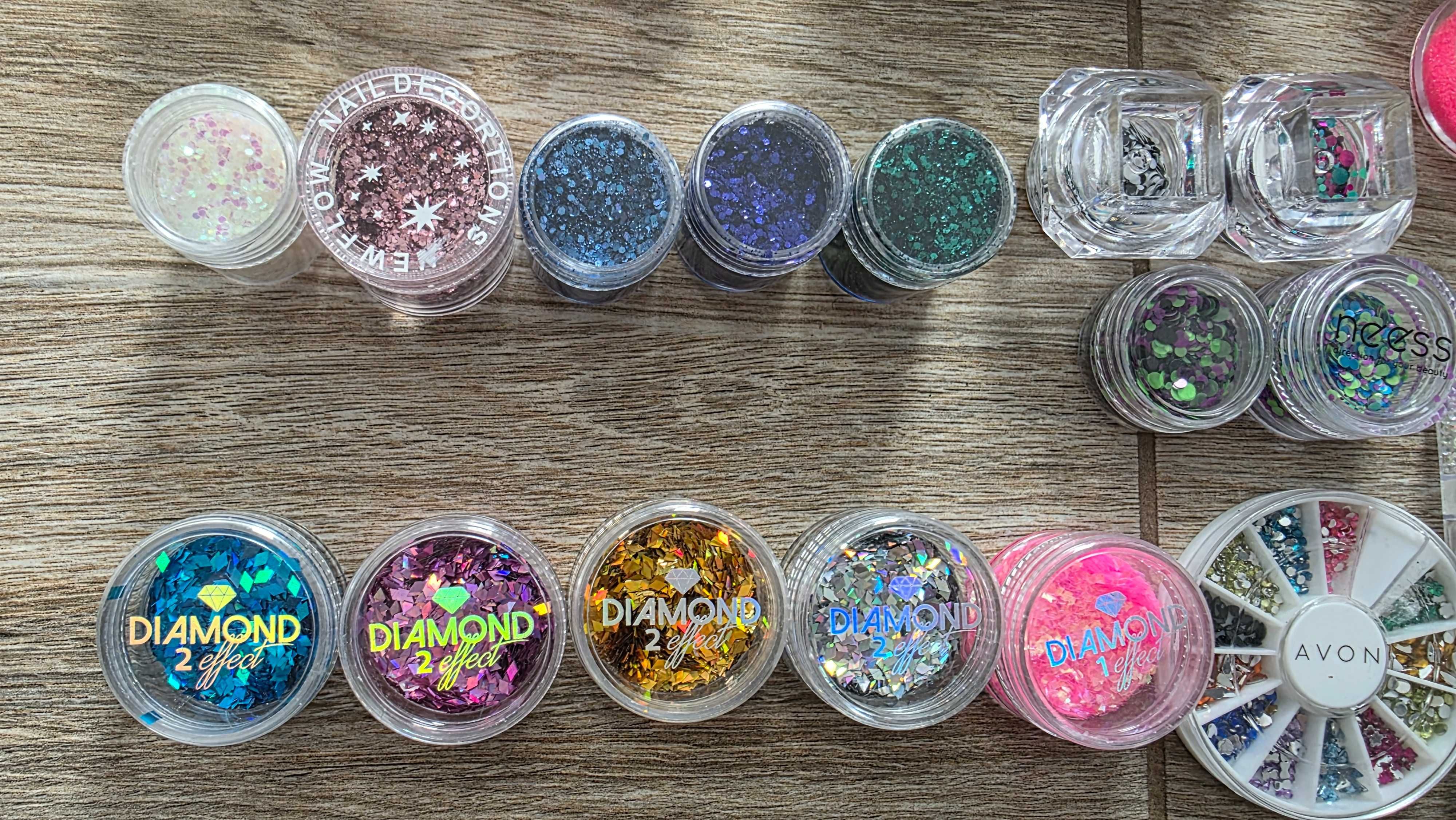 Pyłki, kameleony, brokat, cyrkonie, holo, flakes do paznokci ZESTAW