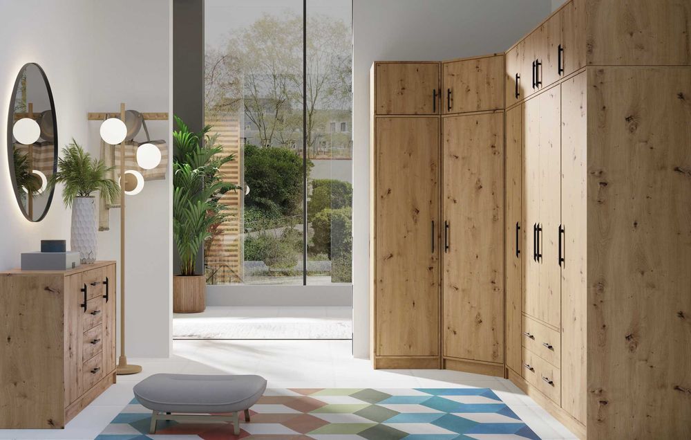 meble szafa 100cm dwudrzwiowa wysoka 230 Dąb Artisan kaszmir Szara HIT