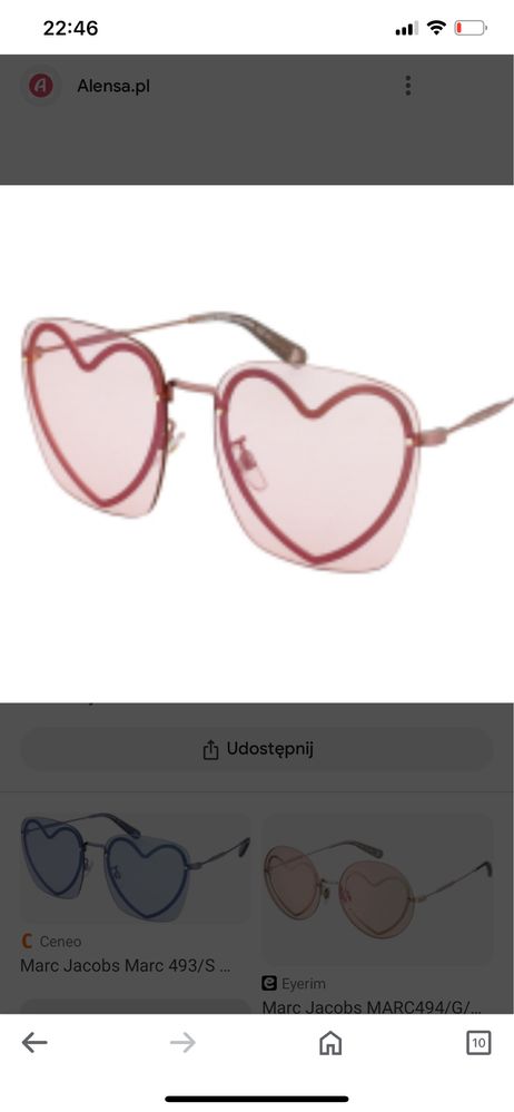 Marc jacobs okulary serca designerskie nietypowe kolorowe