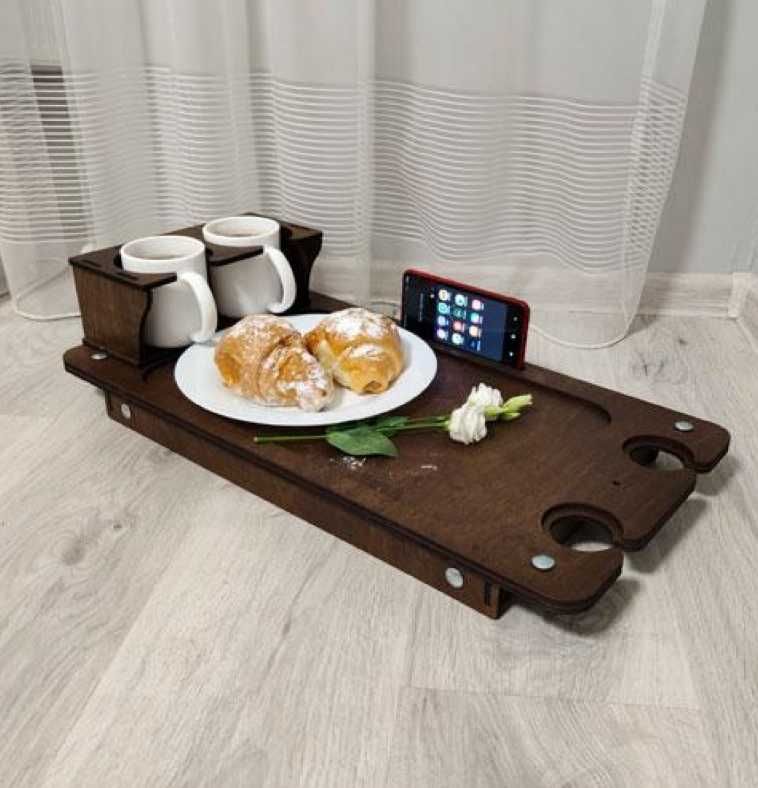 Раскладной столик поднос с подстаканниками для завтраков и ноутбука