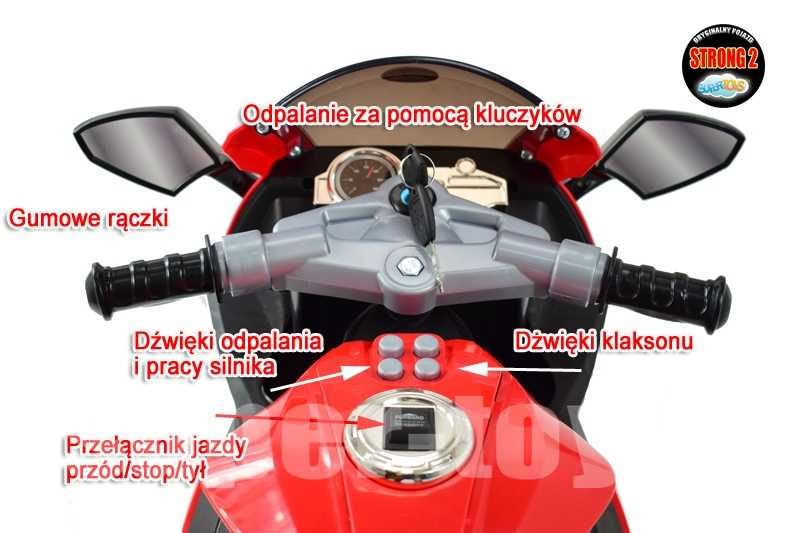 Piękny motor na akumulator Ścigacz dla dziecka do 6lat+kluczyki+światł