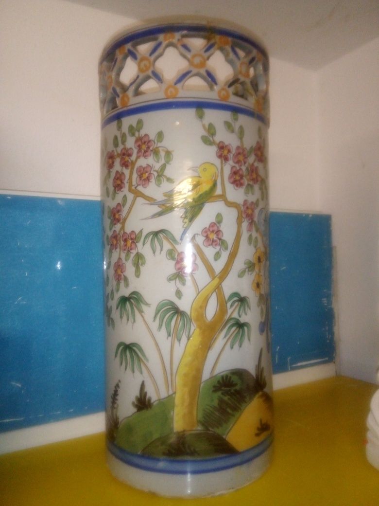 Grand antigo jarrão/ chapeleira/ bengaleiro em faiança Viúva Lamego