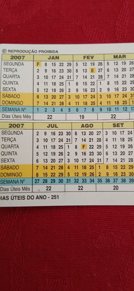 Calendário de bolso de 2007