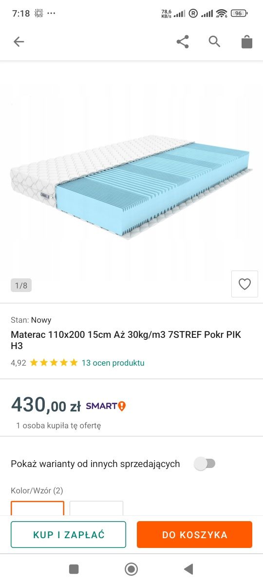 Materac piankowy 110*200