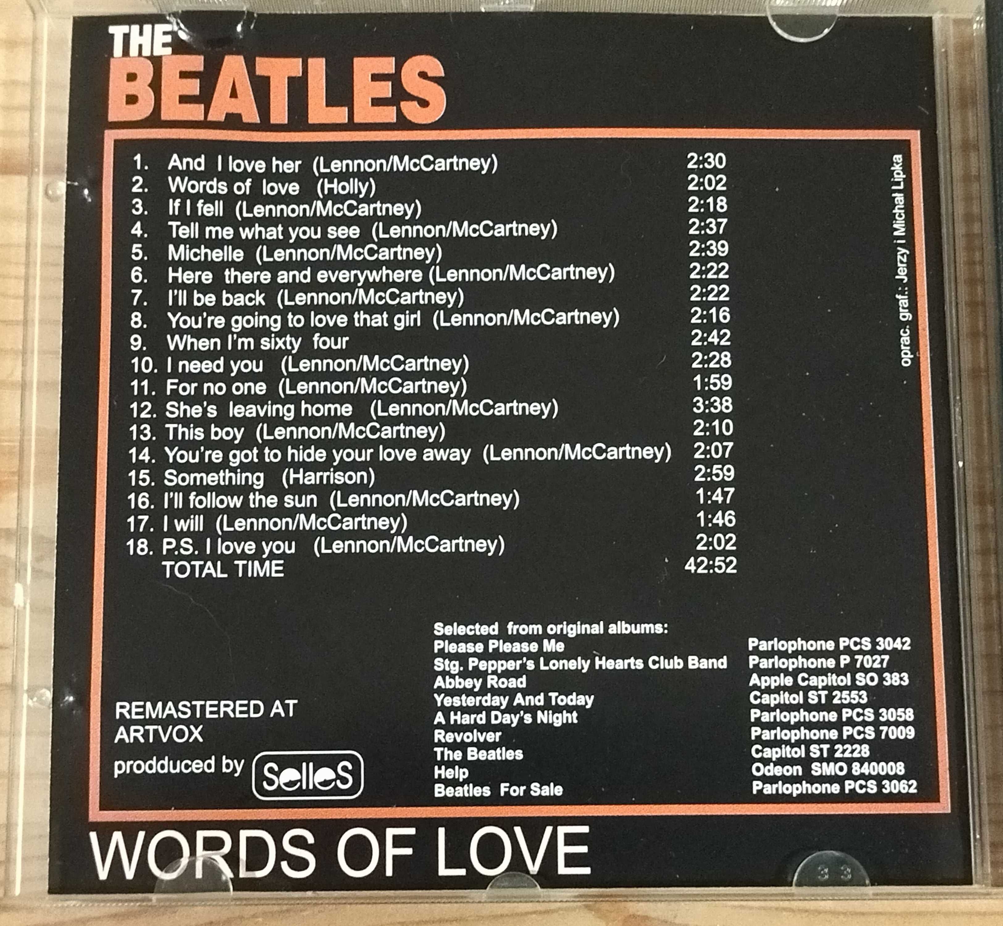 The Beatles. Words of love. Płyta CD z muzyką zespołu.