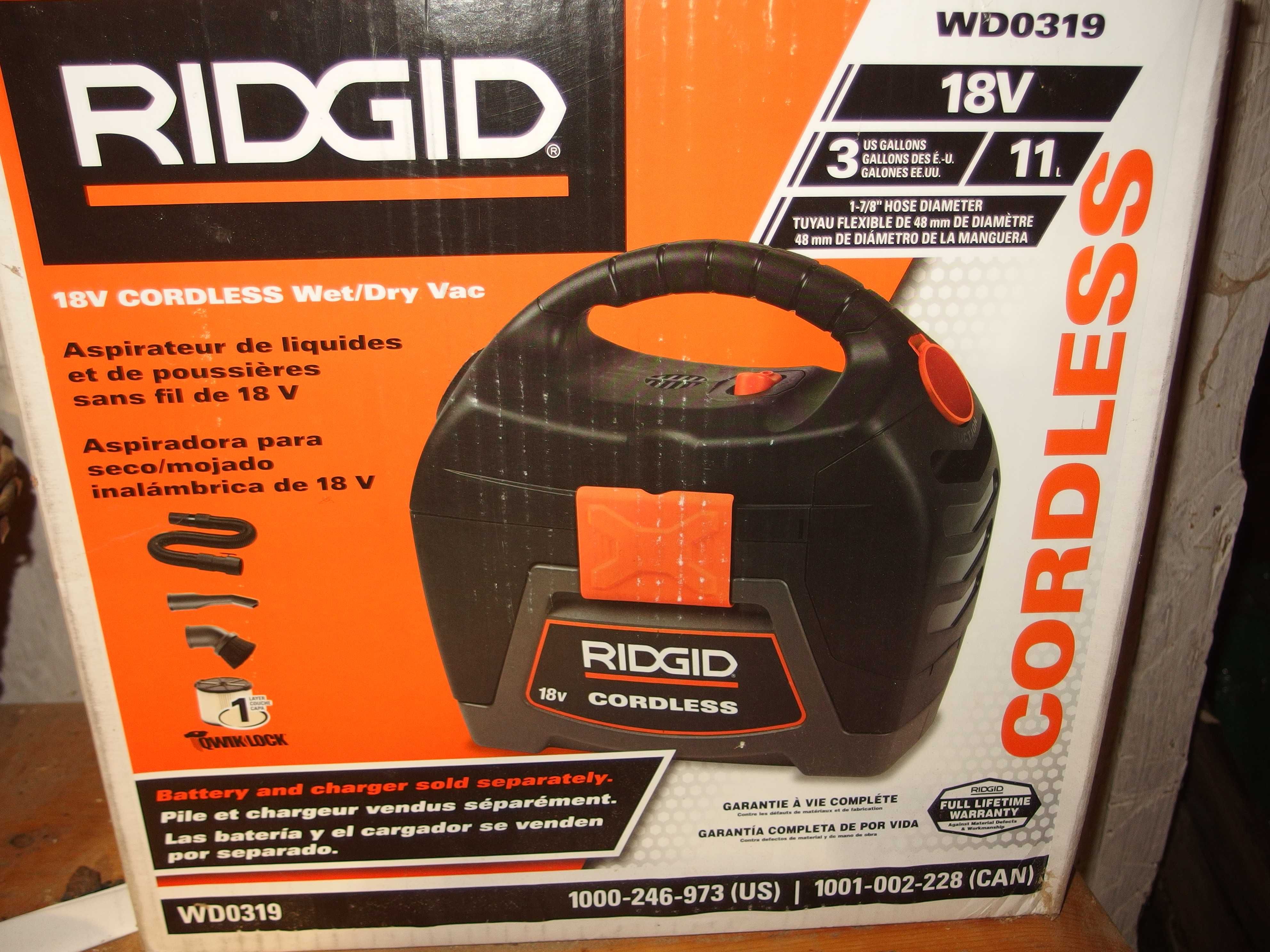 RIDGID WD0319 18V Li-Ion найпотужніший акумуляторний порохотяг пилосос