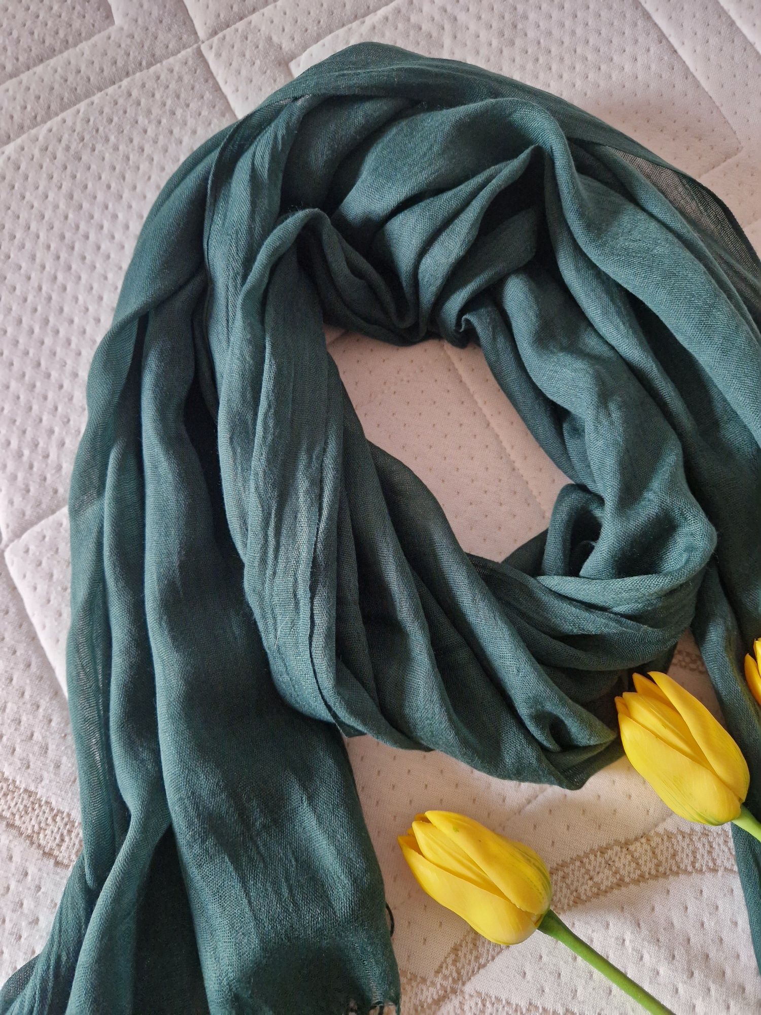 Ciemnozielony szalik Cashmere z frędzlami wiosenny nowy klasyczny modn