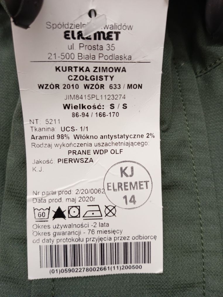 Kurtka Zimowa Czołgisty 633/MON rozmiar S/S