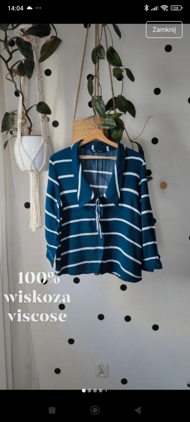 S/M wiskozowa granatowa bluzeczka koszula rozpinana kołnierz wiązana p