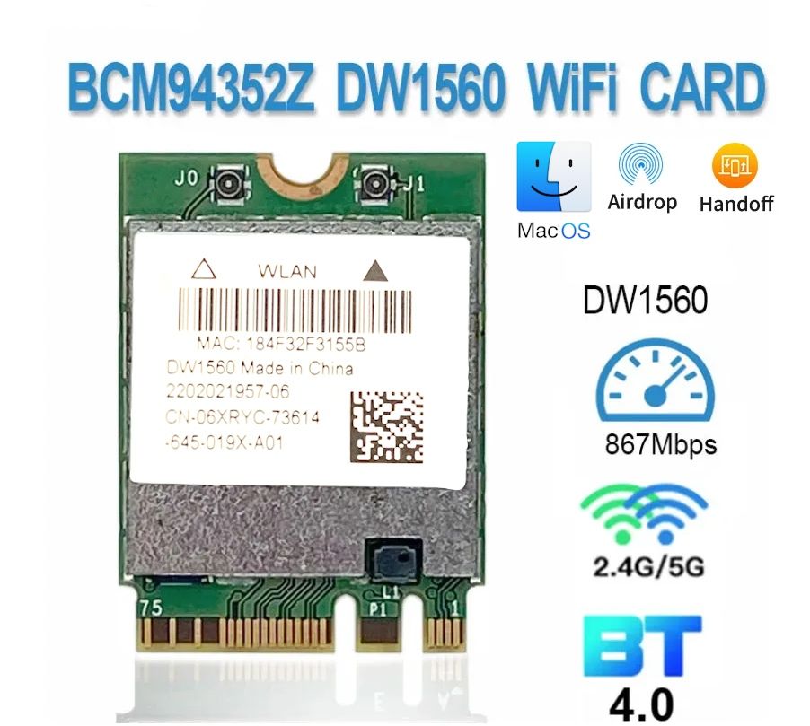 BCM94352Z DW1560 M.2 Wi-Fi адаптер, MacOS HACKINTOSH
