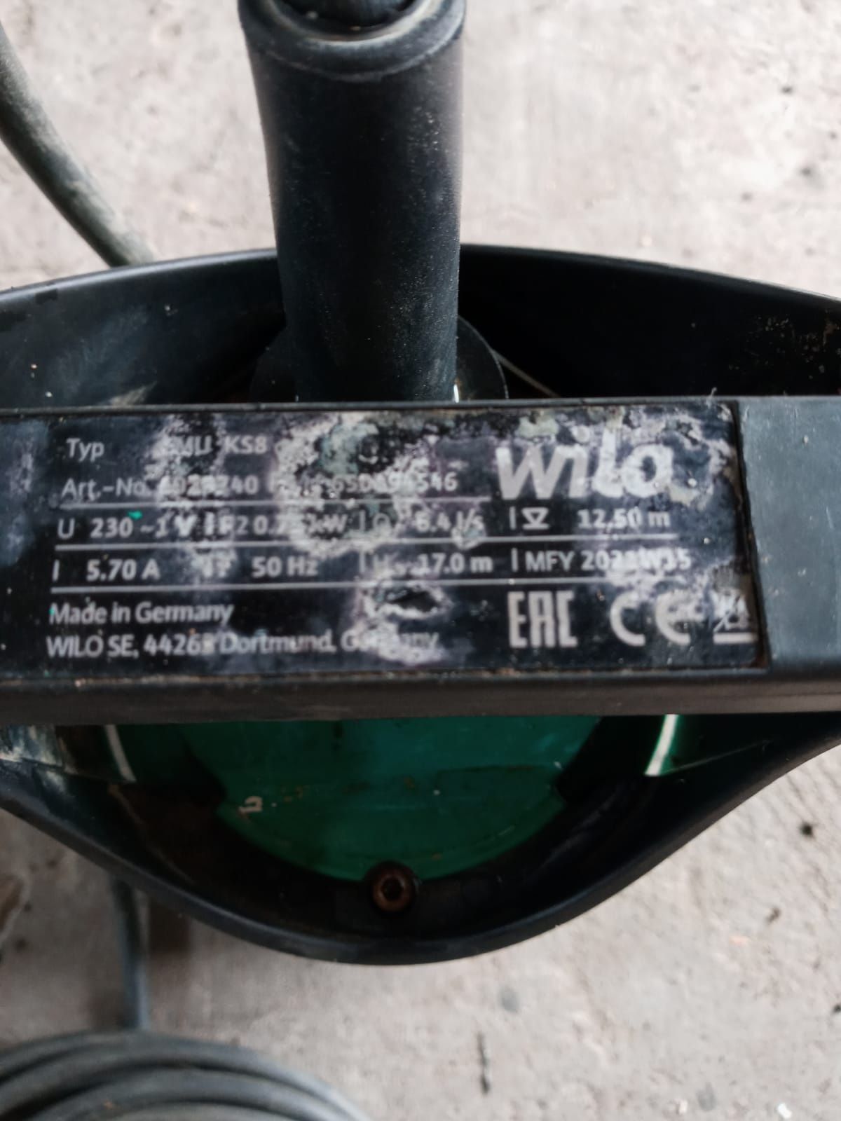 Pompa zatapialna WILO emu ks8 do brudnej wody.