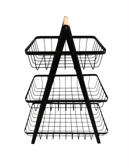 Kosz Na Owoce Warzywa Trzypoziomowy Koszyk Organizer Czarny