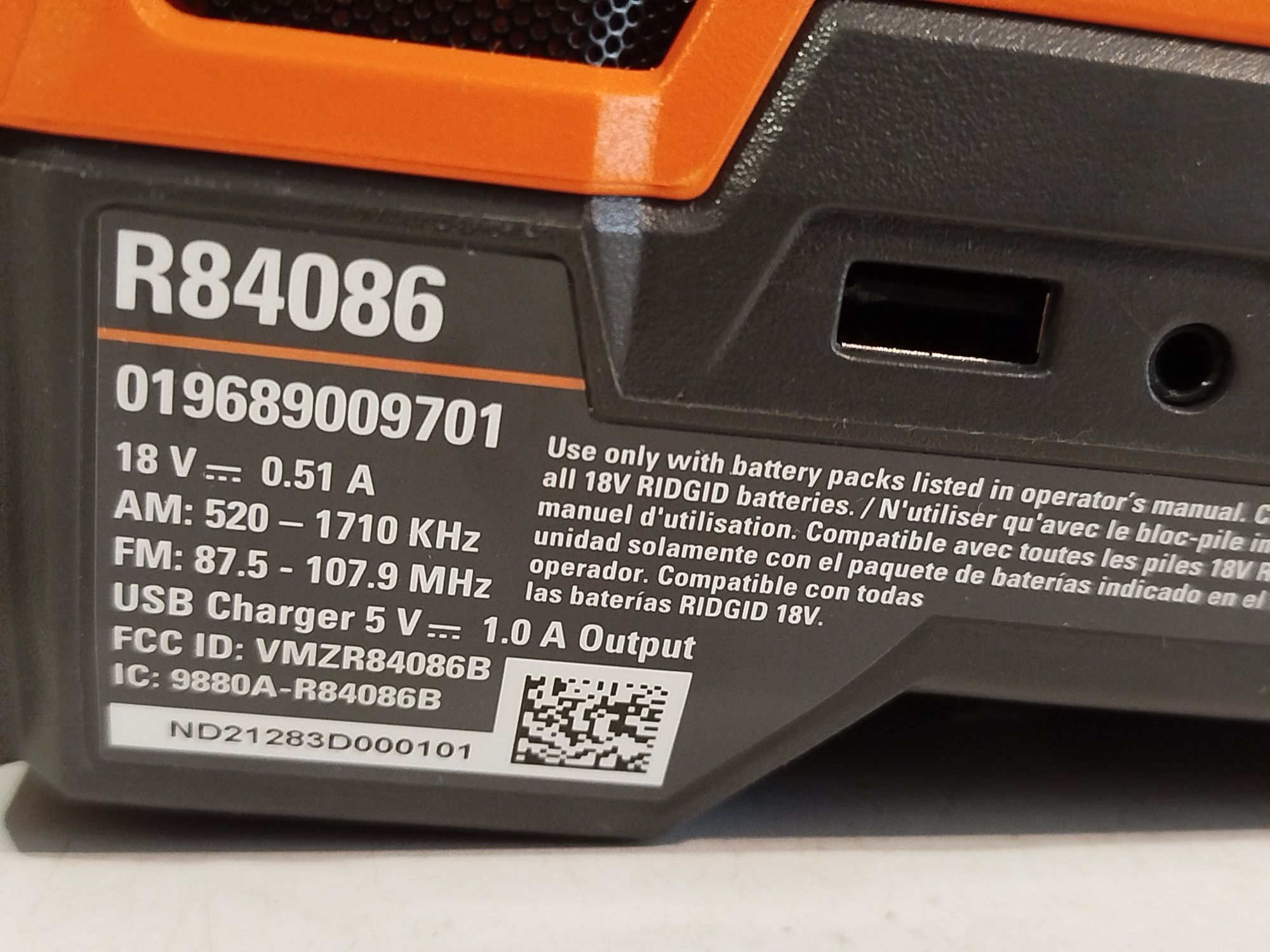 Ridgid R84086 18V Bluetooth будівельне радіо колонка Оригінал США